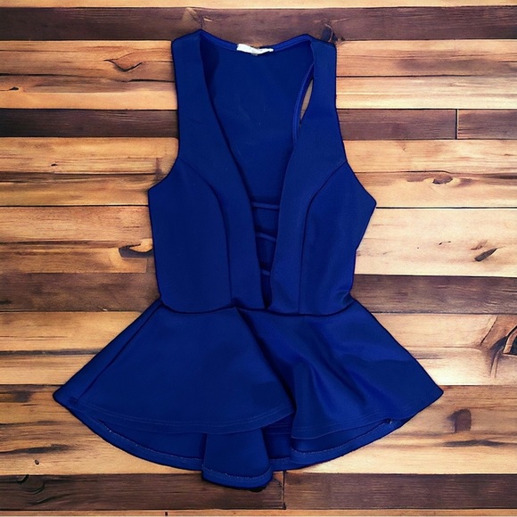 Soprano Women’s Royal Blue Sleeveless Peplum Blouse size small - Picture 3 of 8